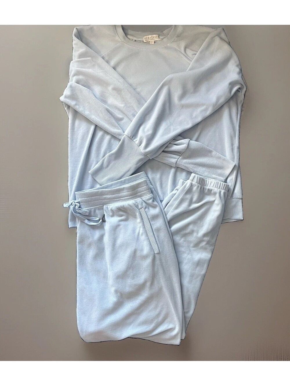 P.J. Salvage Lounge Set Sz L Light Blue Velour Sleep Long Sleeve Jogger Pants
